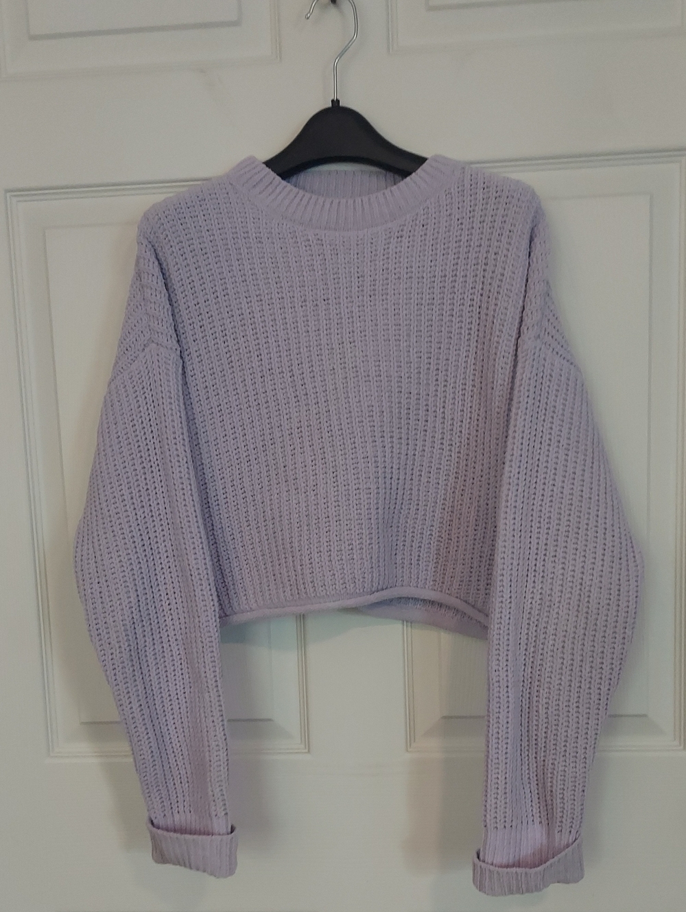 Bershka Lavender Chunky Knit Cropped Sweater Small Boxy Pullover